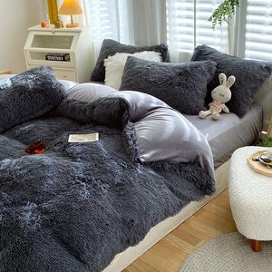 Beddengoed sets eenvoudige vaste kleur nertsen fluweel vierdelige set winter pluche warme quilt deksel rood fleece deken bed 4-delige bed