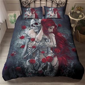 Juegos de ropa de cama Juego de cama con calavera tamaño Queen para adultos decoración de dormitorio de moda funda nórdica gótica suave funda de edredón de animales con fundas de almohada 220924