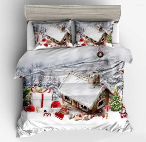 Ensembles de literie House Snow House Cover Set Ensemble de cotage rustique en bois Décorpore de Noël d'hiver décoration de Noël d'hiver 2/3 Piece avec coussin de l'oreiller