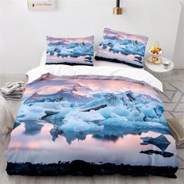 Beddengoed sets sneeuw berg dekbedoverdeksel wolken heuvels landschap gletsjer natuurlijke schoonheid print set king oceaan quilt met kussenslopen