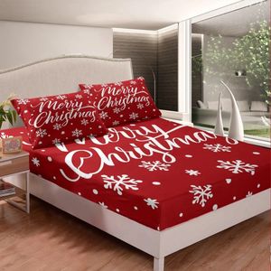 Conjuntos de ropa de cama Copo de nieve Sábana ajustable Feliz Navidad Conjunto Tamaño completo para niños Niña Decoración de la habitación Sábanas de dibujos animados de Navidad 231204