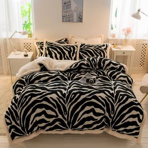 Beddengoed sets zachte ruige fluweel berber fleece set zwart wit zebra patroon quilt dekbeddekje deken bed beddenkussencases 221206