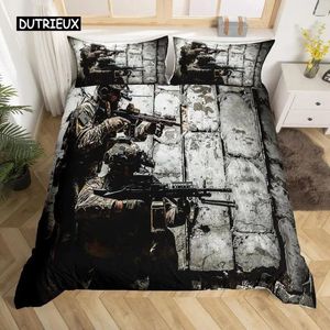 Définit de la literie Soldat Duvet Cover Set Army Rifle Machine Gun for Boys Under Mission Bedclothes Military Polyester Quilt