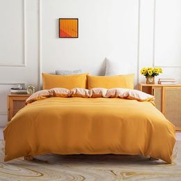 Conjuntos de ropa de cama Ropa de cama sólida Juego de funda nórdica Edredón / Funda de edredón Fundas de almohada Individual Doble Color amarillo completo Textiles para el hogar