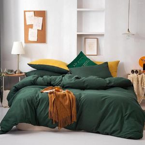 Ensembles de literie de couleur unie, draps de lit pour adultes, housse de couette à fermeture éclair, ensemble de chambre à coucher avec taie d'oreiller, 2.2 2.4M, quatre pièces, vert foncé