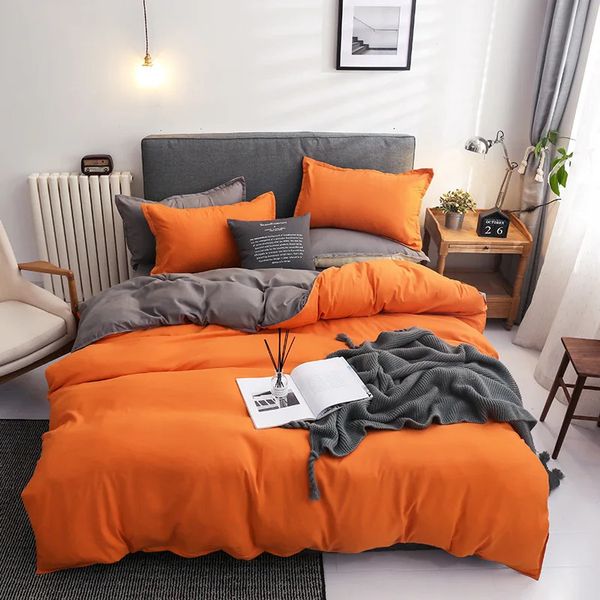 Ensemble de literie Ensemble de litière de couleur unie en gris orange simple à double taille en douorne de lit de couette couvercle tai-oreiller sans garnitures