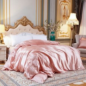 Bedding sets Solid Color Bedding Set with Mulberry Silk Duvet Cover Bed Sheet Pillowcase Luxury Satin Bedsheet King Queen Double Twin Size 230814