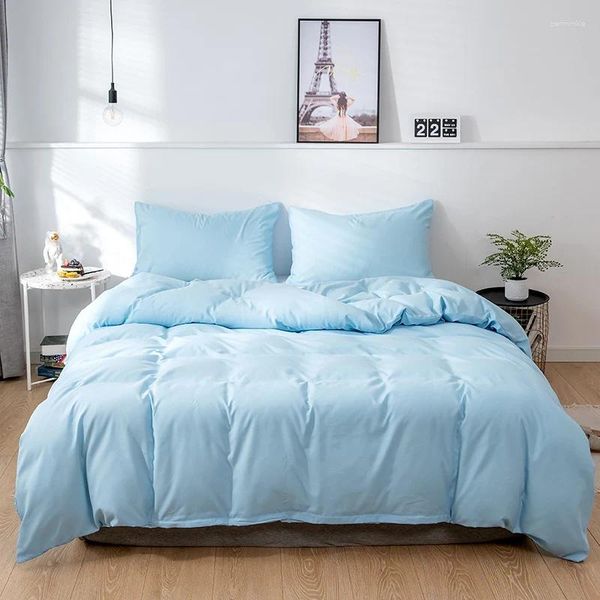 Sets de ropa de cama Set de color sólido Cepilado 2/3pcs Cubierta de edredón de edredón King Sky Blue Almohada Cinculina de cama Lino de cama