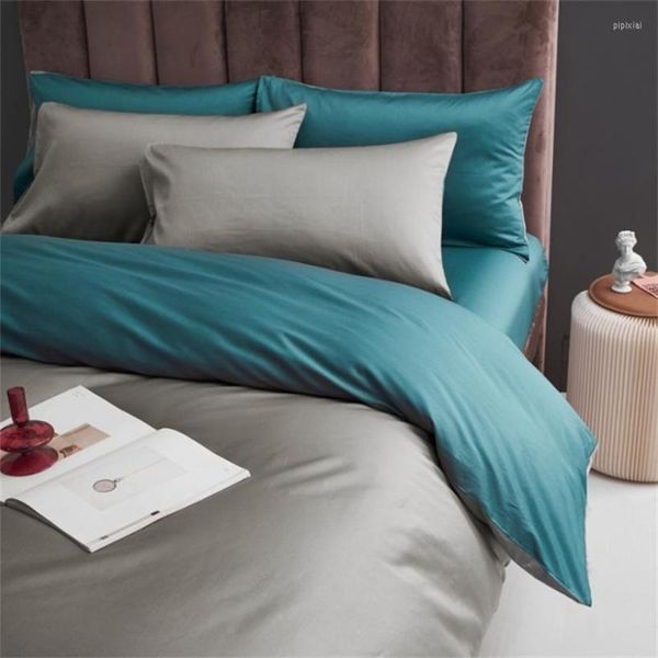 Ensembles de literie couleur unie coton égyptien housse de couette drap plat taie d'oreiller El qualité 600 fils au pouce parure de lit draps doux et soyeux