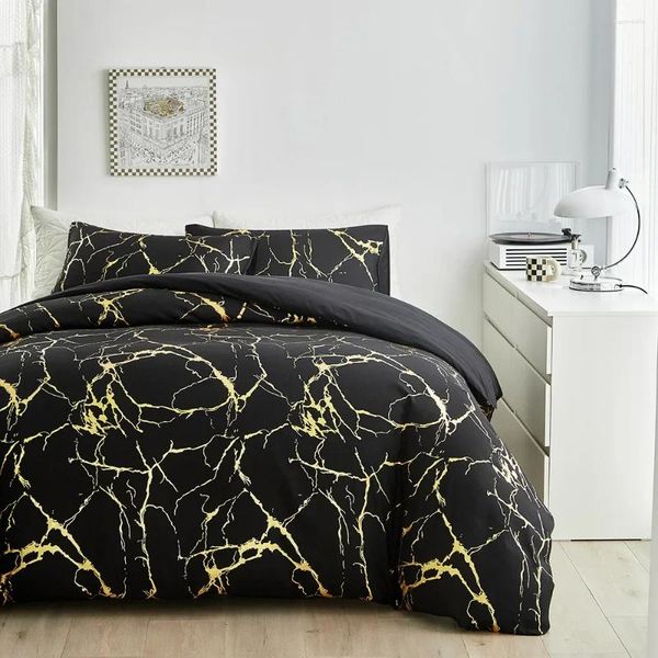 Conjuntos de ropa de cama Color sólido Mármol dorado Tres o cuatro de edredón Juego de seda Funda de cama Edredón