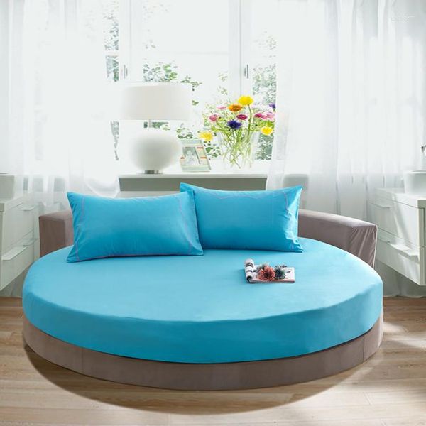 Ensembles de literie, drap-housse rond de couleur unie avec 2 taies d'oreiller, lit personnalisable, diamètre du matelas 200cm 220cm