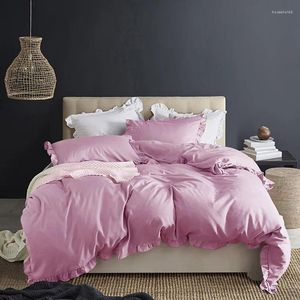 Beddengoed sets stevige kleuren ingesteld voor slaapkamer kanten dekbeddeksel en kussensloop zacht bed huisbeddenkredieten king size