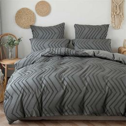 Ensembles de literie Couleur solide Stripe Cut Flowers Lit Lits Full Queen Wave Patchwork King Size Coup de couette avec couverture de couette à la maison Z0612