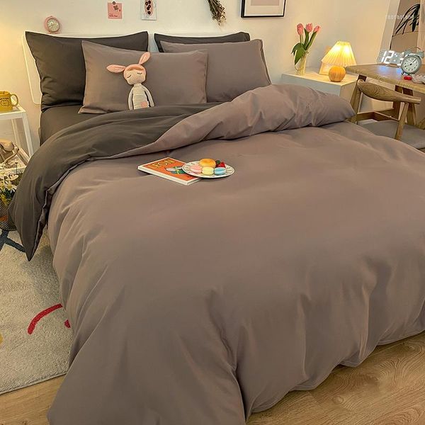 Ensembles de literie solide gris couette King Size coton ensemble adultes adolescents doux chaud couettes modernes couvertures pur épais lit couettes