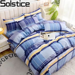 Beddengoed sets Solstice Home Blauw Gestreepte Plaid Stijl Set Voor Meisje Kind Tiener Dekbed Dekbed Dekbedovertrek Kussensloop Laken Linnen 231009