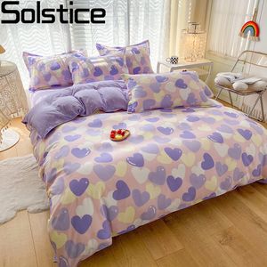 Beddengoed sets Solstice Home Sets Purple Heart Symbol Girl Pink Sheets Dekbedoverkapbladkussencase Linnengoed King Queen Size 230510