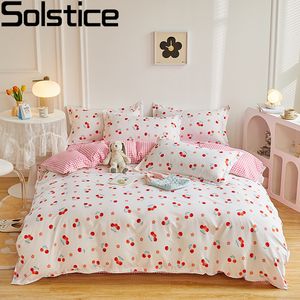 Beddengoed sets Solstice Home Textile Girl Boy Kids Beddengoed Set Red Cherries Dekbedoverkaps Kussenkussen Vrouw Volwassen bedden Sheet Koning Koningin Vol 230211