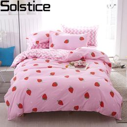 Juegos de cama Solstice Textiles para el hogar Juego de cama rosa para niña Niño Camas para adolescentes Sábana Edredón de fresa Funda de almohada Sábana de rayas 230223
