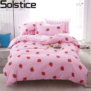 Beddengoed sets Zonne Thuis Thuis textiel roze beddengoedset voor meisjesjongen tienerbedden blad aardbeien dekbed quilt deksel kussensloop streep laken 230223