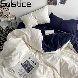 Ensembles de literie Solstice Home Textile couleur unie blanc bleu marine housse de couette taies d'oreiller drap de lit filles linge de lit adolescent ensembles de literie Queen 230827