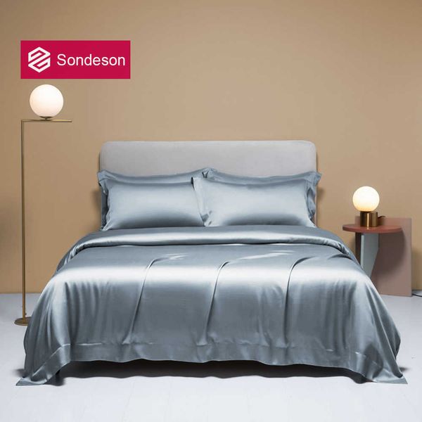 Juegos de cama Sondeson Noble Pure 100 juego de cama de seda azul gris funda nórdica funda de edredón King Queen para el sueño de belleza Z0612