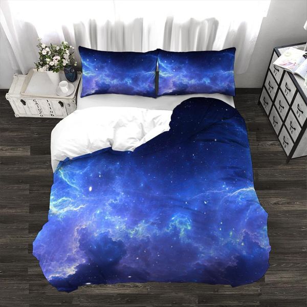 Juegos de cama Juego de funda nórdica con estampado de planetas espaciales Tamaño doble Universo Tema Estrella Edredón de 3 piezas con 2 fundas de almohada