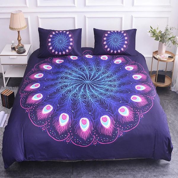 Ensemble de literie Special Peacock Feathers Printing Set Luxury Single UE UE Double King Size Coup de couette avec taie d'oreiller