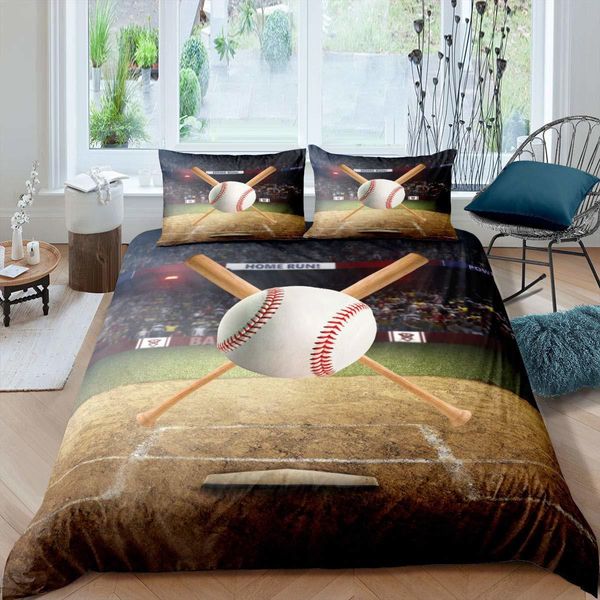 Ensembles de literie Sport Baseball King Queen Housse de couette 3D Ball Set Boys Teens Competition Quilt 2 3pcs Polyester Consolateur 221206