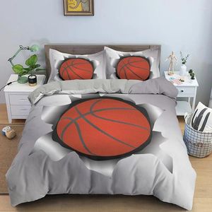 Ensembles de literie Balles de sport Housse de couette 3D Basketball dans un trou Ensemble Twin pour garçons Adolescents Chambre Microfibre Cool Couette