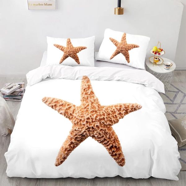 Conjuntos de ropa de cama Conjunto de cubierta dúveta de patrón de estrellas de mar 220x240 con funda de almohada para textiles de calidad para el hogar de estampado 3D de calidad
