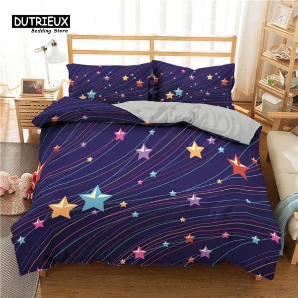 Ensembles de literie Stars Set Points ronds Starry Sky Print Housse de couette Microfibre Galaxy Thème Couette King pour fille Teen Room Decor