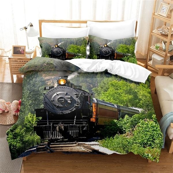 Ensembles de literie Coquette de couette à vapeur Queen Retro Train Train Ensemble de literie Microfibre Rail Route couette country Country Locomotive Bedpread Cover 221010