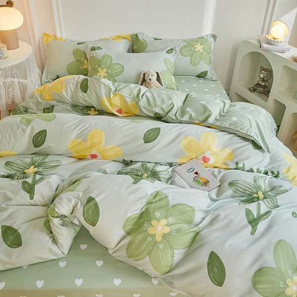 Ensembles de literie Fraise Lapin Literie Ensemble Printemps Fleur Lit Simple Double Taille Pour Les Filles Bleu Tulipe Décor À La Maison Frais Housse de Couette