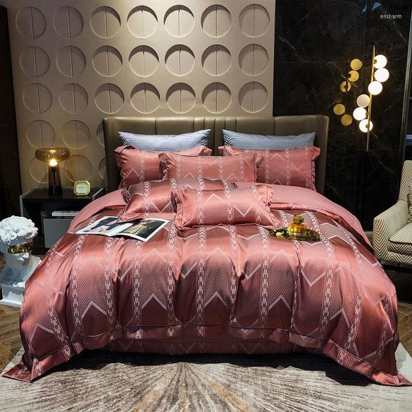 Ensembles de literie rayure goutte mariage housse de couette ensemble doré Jacquard drap plat taie d'oreiller 4 pièces luxe européen rouge