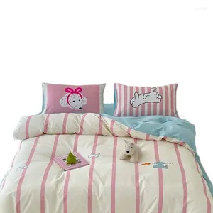 Ensembles de literie Ensemble de coton rayé 13372 Cartoon Linge de maison Dopamine Impression numérique Housse de couette Rose Bleu Literie Garçon Fille Twin Sheet