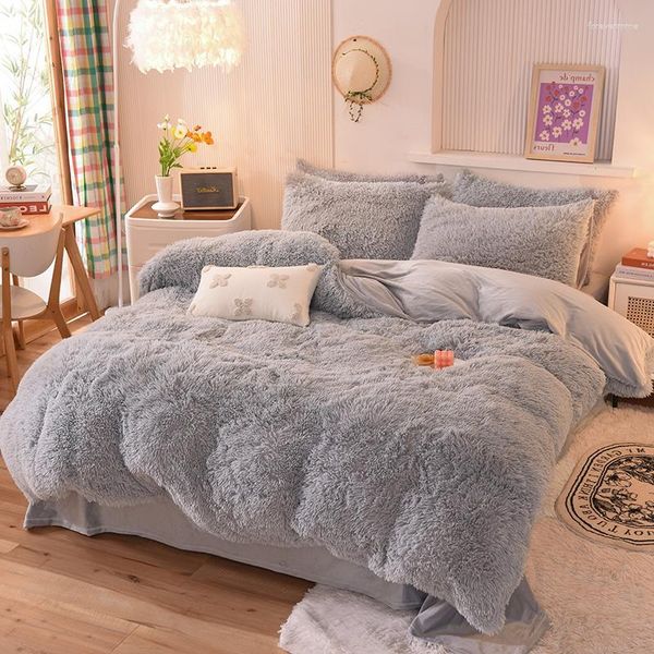 Conjuntos de ropa de cama estilo cómodo suave visón terciopelo imitación piel de animal funda nórdica colcha fundas de almohada conjunto manta sábana