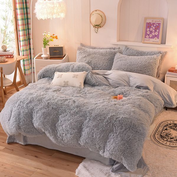 Ensembles de literie Style confortable doux vison velours fausse fourrure animale housse de couette couvre-lit taies d'oreiller ensemble couverture drap de lit 230906