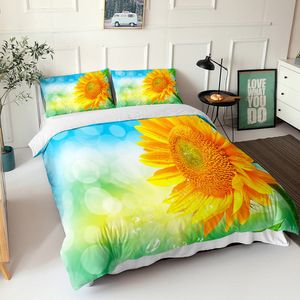 Beddengoed sets zomerse beddengoed set zonnebloem dekbedoverkuip kussentje twin queen king size voor kinderen beddenbladen beddengoed home textiel 2/3 stuks 230427