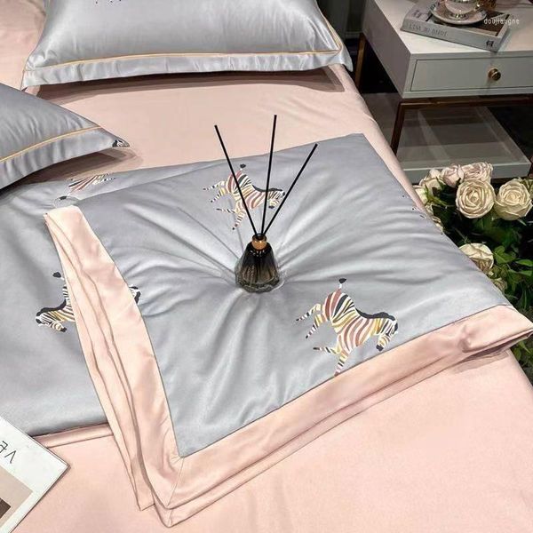 Conjuntos De Ropa De Cama Juego De Edredón Fresco De Verano Sábana De Lujo con 2 Piezas De Funda De Almohada Ropa De Cama De Satén Mantas Delgadas con Aire Acondicionado 200X230Cm