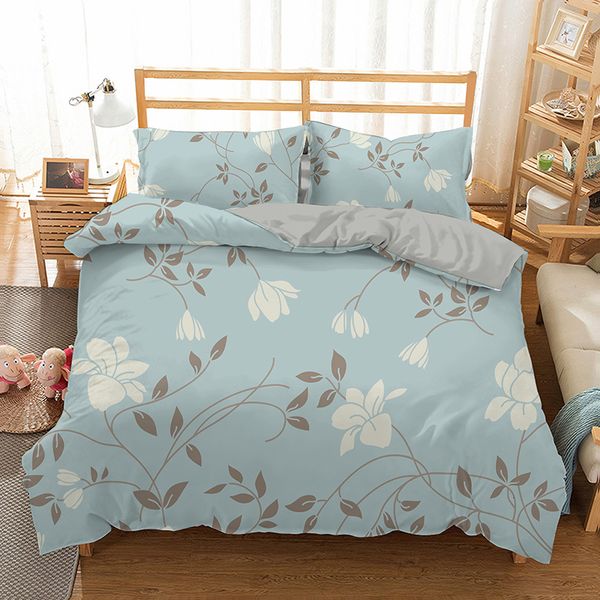 Ensembles de literie Vente d'été Imprimé Ensembles de literie Maison Housse de couette et taie d'oreiller 2 / 3pcs Haute Qualité Beau Motif avec Arbre Fleur Femmes 230427