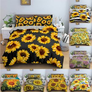 Ensembles de literie Sun Flower Housse de couette Ensemble floral Housses de couette imprimées en 3D avec taie d'oreiller Simple Double Taille Home Textile 2 3 PCS 221206