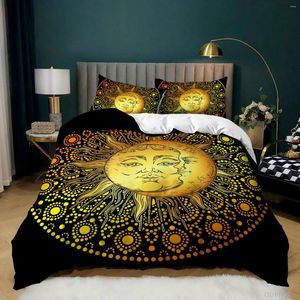 Ensembles de literie Soleil Lune Ensemble Constellation Linge de Lit Pour Filles Adultes Décor À La Maison Simple Double Pleine Taille Noir Ciel Étoilé Housse de Couette