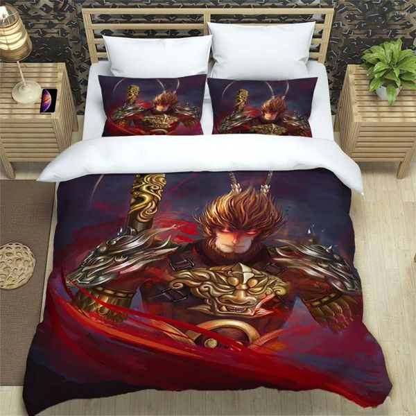 Sets de ropa de cama Sun Wukong Monkey King Impresión Artículo de moda de tres piezas Niños o adultos para camas Cubiertas de colchas Regalo