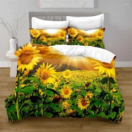 Juegos de cama de ropa de sol girasol dorbórico juego de flores amarillas exuberantes girasoles en el campo edredón de estampado floral botánico de microfibra