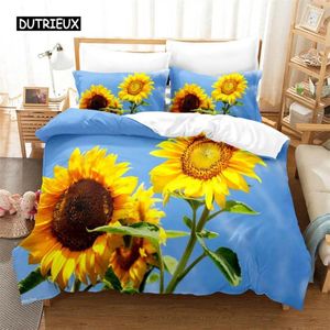 Conjuntos de ropa de cama Girasol Queen Set Hoja de arce Funda nórdica Impresión digital Ropa de cama King Size