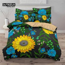 Ensembles de literie Tournesol Ensemble Moderne Microfibre Fleurs Jaunes Imprimer Housse de Couette Séduisante Tournesols Été Inspiré Design Couette