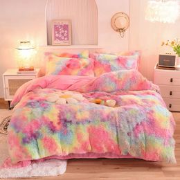 Ensembles de literie Super Shaggy Coral Fleece Warm Cozy Princess Set Mink Velvet QuiltCouverture de lit Couette Couverture Taies d'oreiller 231202