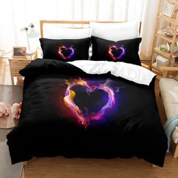 Ensembles de literie Tissu en microfibre super doux Ensemble de housse de couette d'hiver Art Print Love Flame Empreintes digitales Plumes Champignons Linge de lit chaud Full