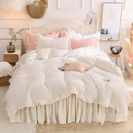 Ensembles de literie Super doux velours polaire chaud confortable jupe de lit ensemble fourrure princesse housse de couette couette couvre-lit taie d'oreiller