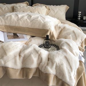 Beddengoed sets Super Zacht Winter Fluwelen Fleece Beddengoed Warm Imitatie Konijn Pluche Dekbedovertrek Set Deken Lakenset Sprei Kussenslopen 230809